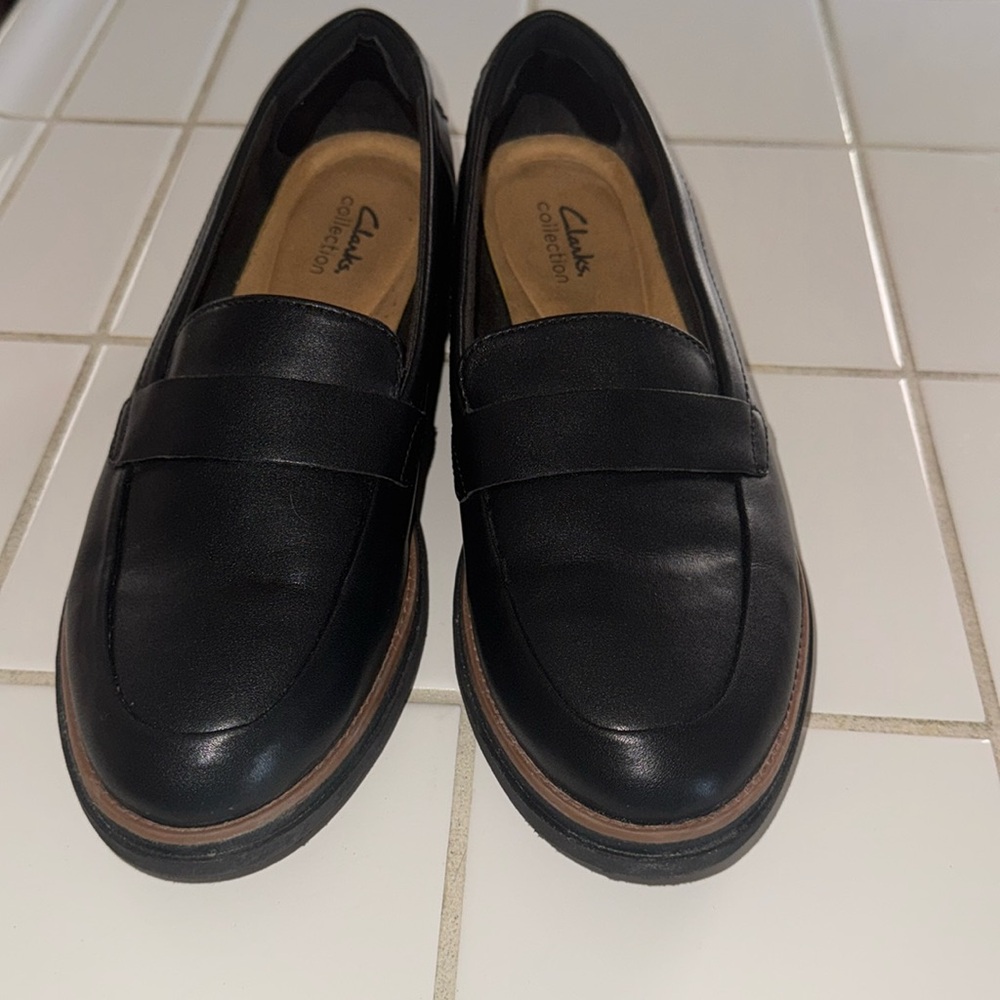 CLARK Sharon Gracie Platform Loafers Black size 11